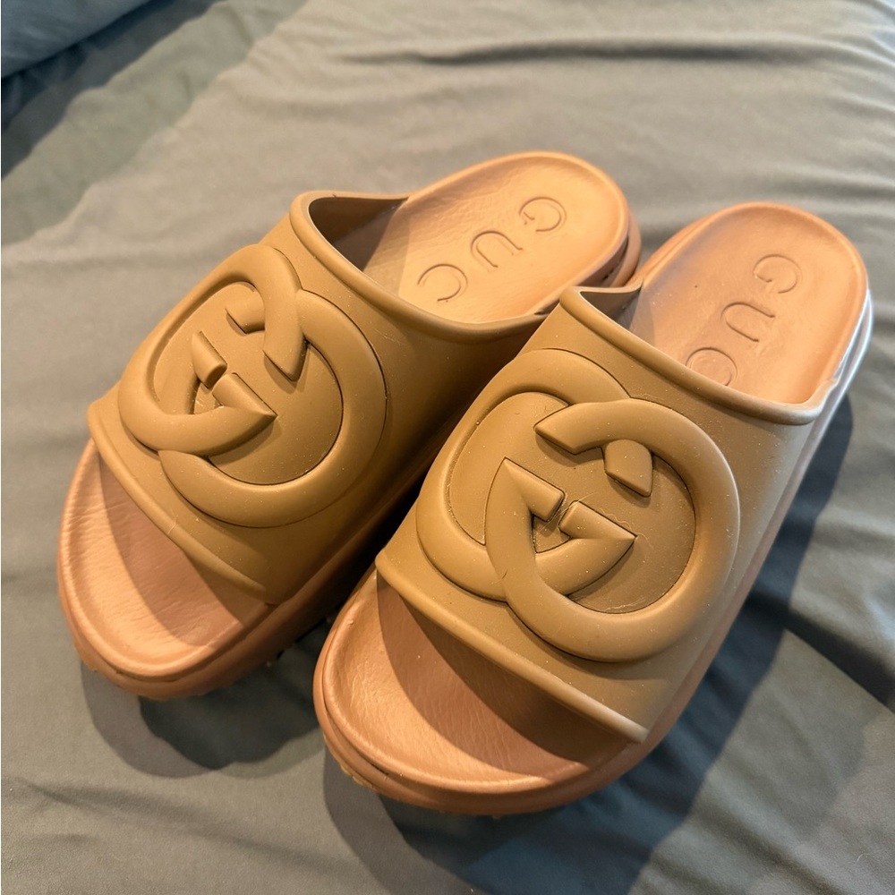 Gucci Beige Logo Slide Sandals